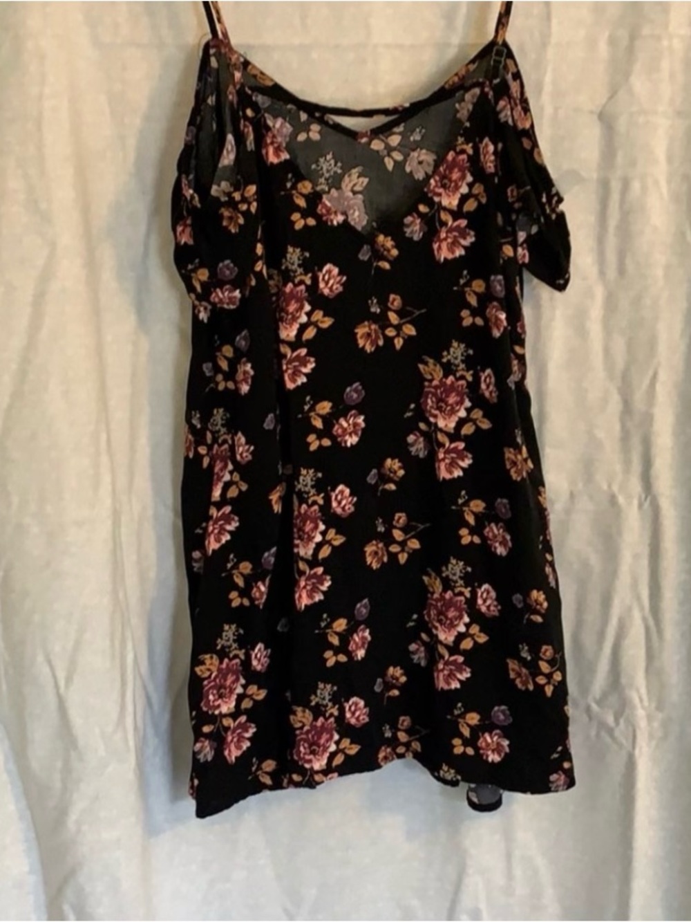 Forever 21 Black Floral Slip Dress with Pink Accents